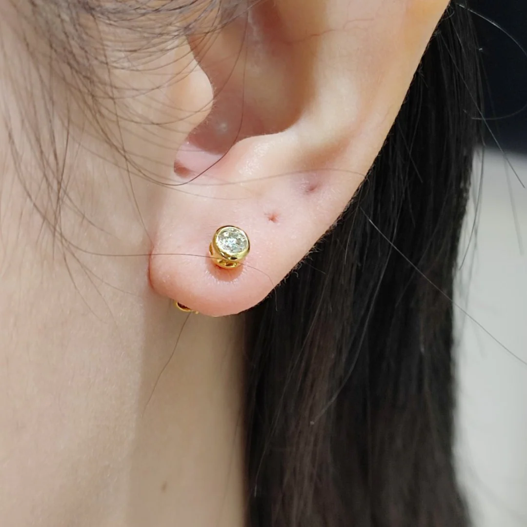0.35 CTW Diamond Bezel Stud Earrings 14K Yellow Gold - Image 4