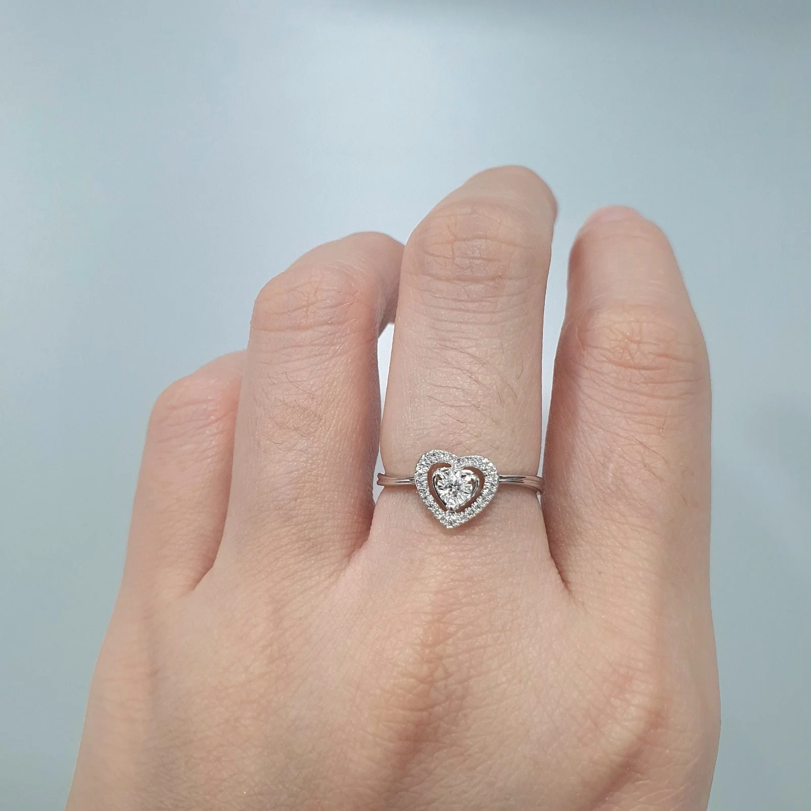 .09ctw Dainty Heart Halo Diamond Ring /Engagement Ring 14K White Gold - Image 2