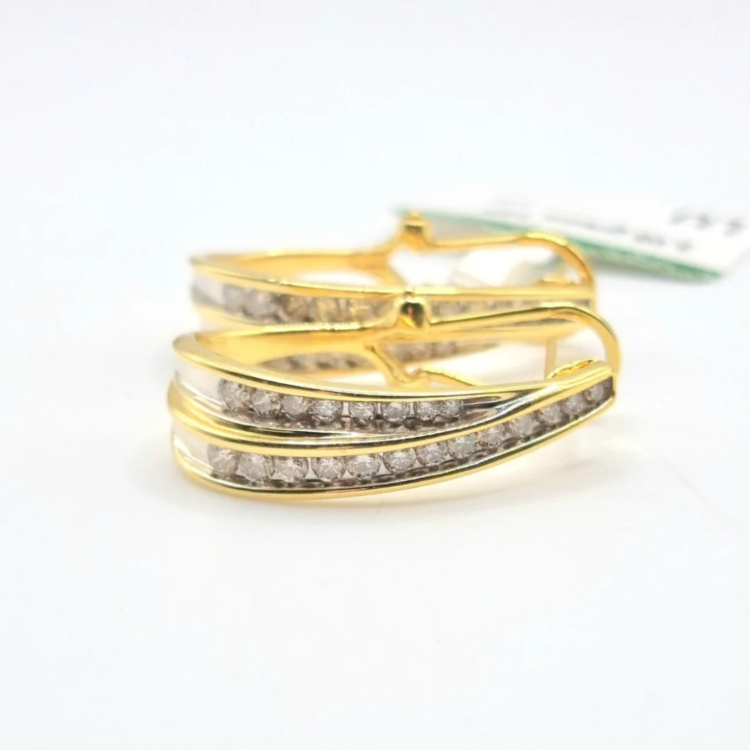 1.0 CT Merging Hoops Diamond Earrings 14K Yellow Gold - Image 2