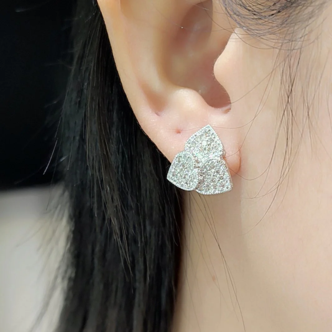 1.0 CTW Diamond Triple Fan Heart Earrings 14K White Gold - Image 2