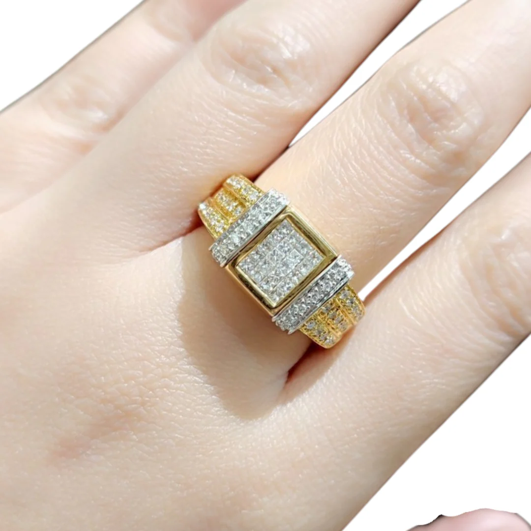 1.0 ctw Square Cluster Diamond Men's Ring 14K Gold - Image 2