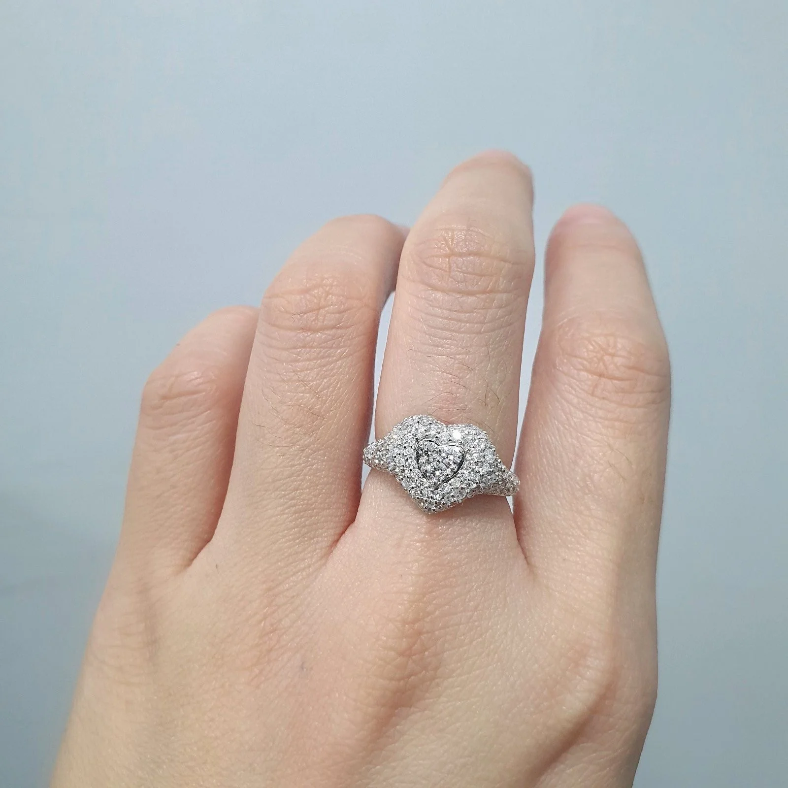 1.1 ctw Studded Heart Diamond Ring /Engagement Ring 14K White Gold - Image 2