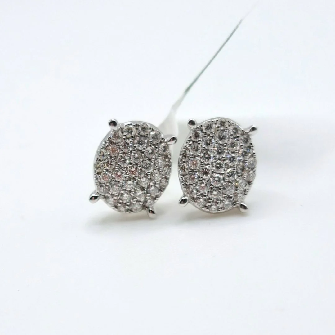 1.20 CTW Diamond Oval Earrings 14K White Gold
