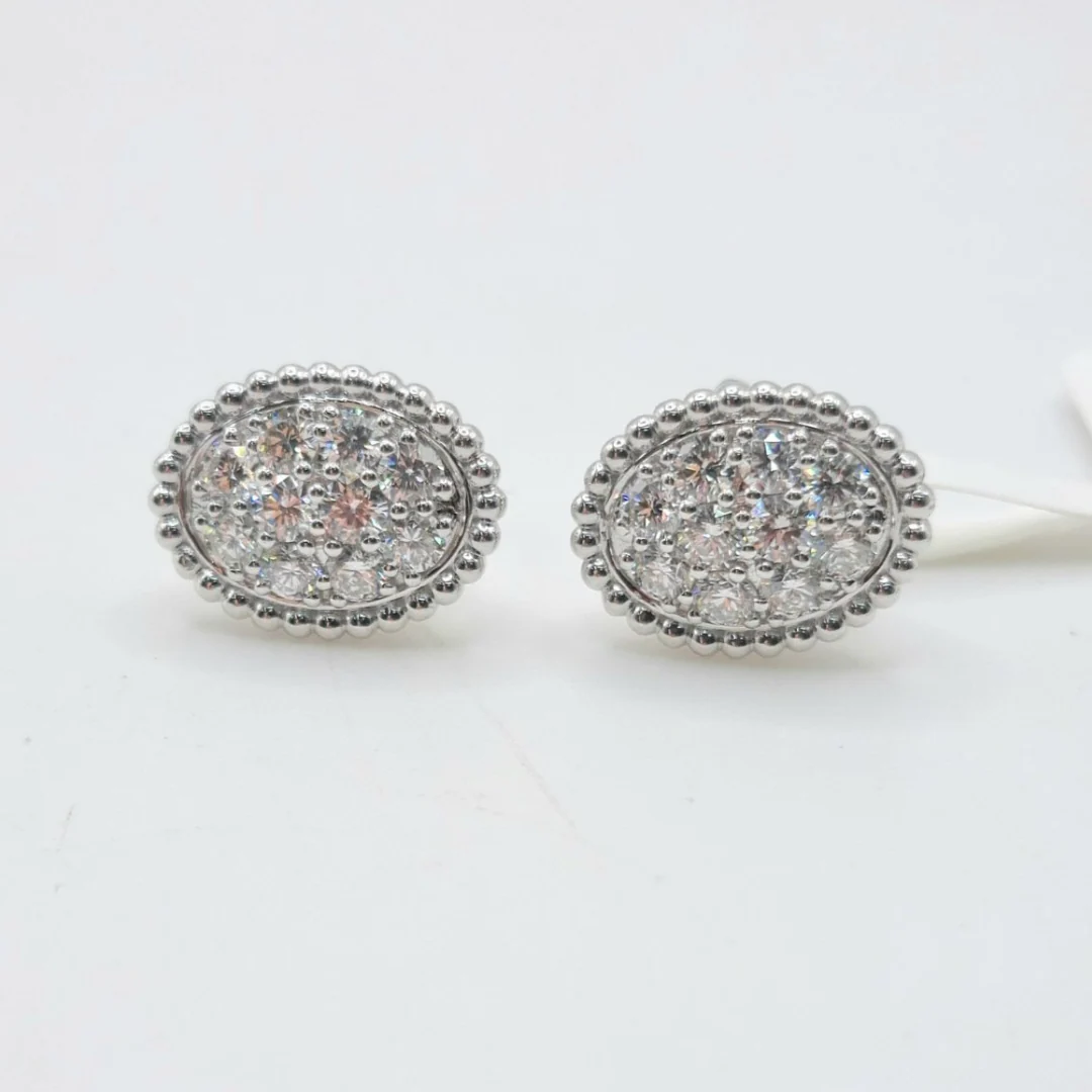 1.5 CT Oval Illusion Diamond Earrings 18K Gold - Image 2