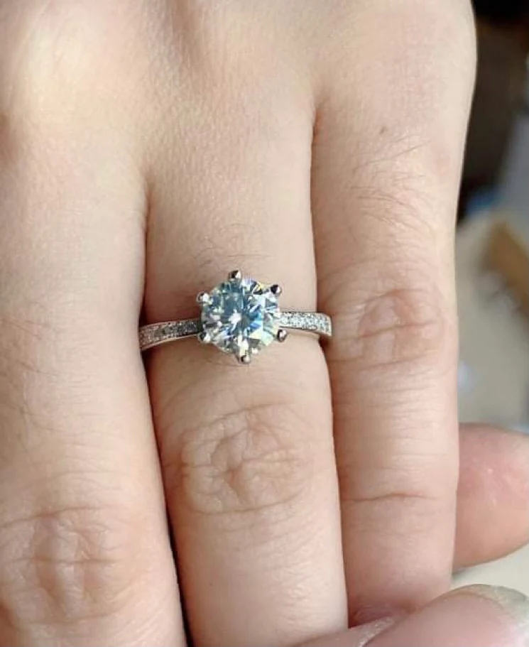 1 carat Moissanite Paved Engagement Ring. High Quality Engagement Ring. Sterling Silver Promise Ring. - Image 2
