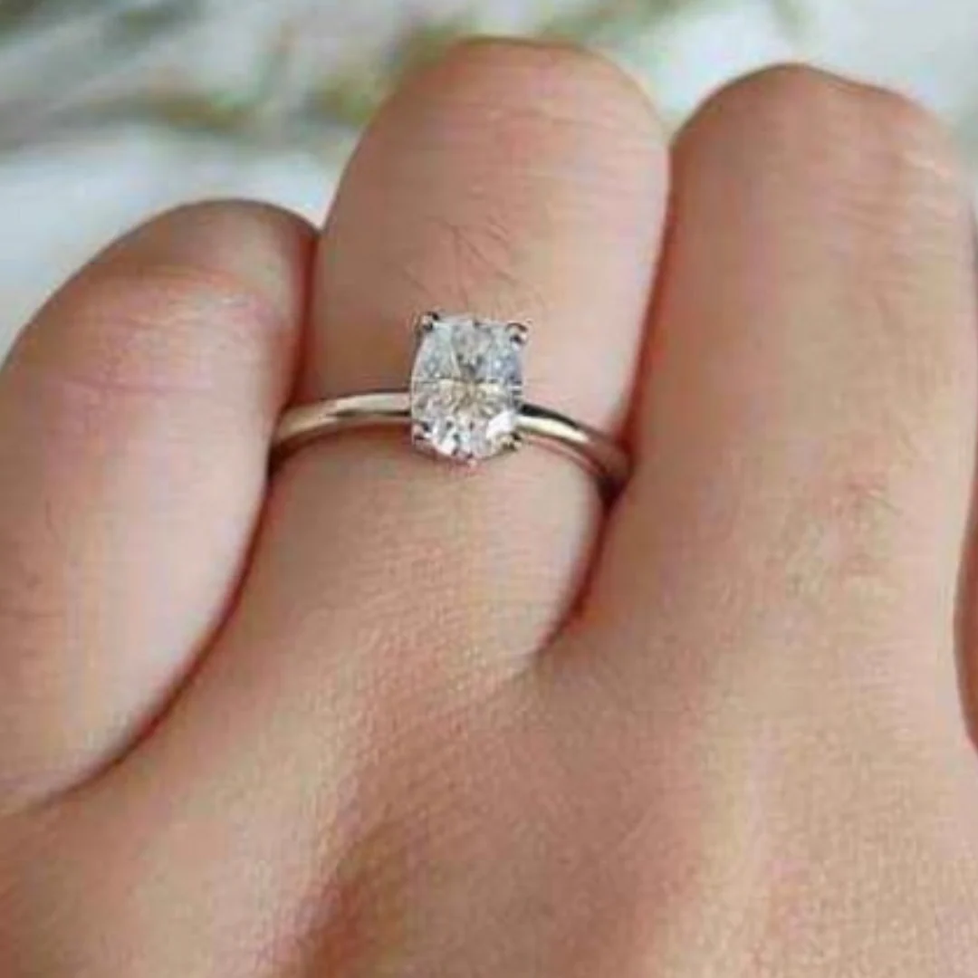 1 carat Oval Moissanite Paved Engagement Ring. High Quality Engagement Ring. Sterling Silver Promise Ring.