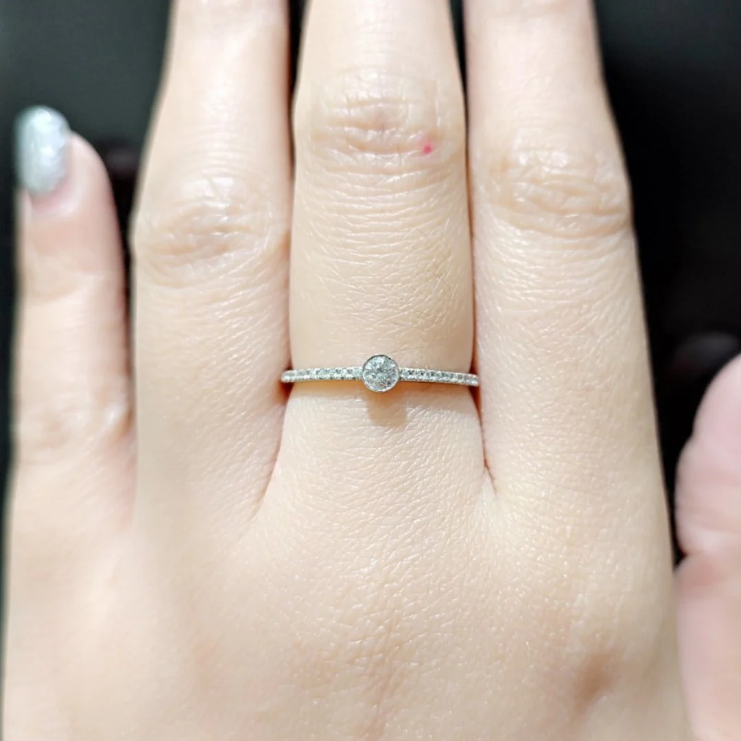 .14ctw Diamond Bezel Paved 18K White Gold Promise Ring/Engagement Ring/ Women's Ring - Image 2
