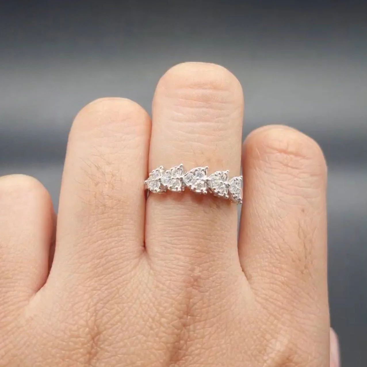 14K Heart Half Eternity Diamond Women's Wedding Ring /Women's Stacking Ring