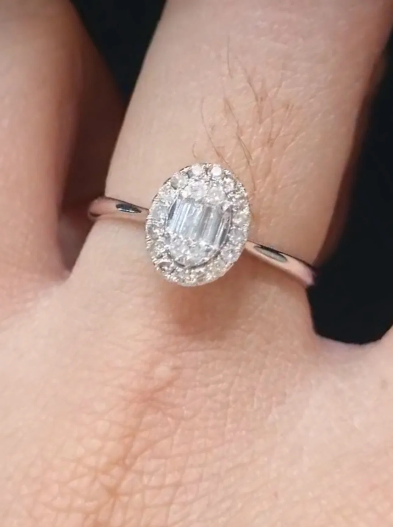 Eternal Radiance 18K White Gold Oval Halo Baguette Diamond Engagement Ring - Image 2