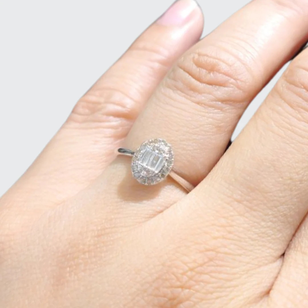 Eternal Radiance 18K White Gold Oval Halo Baguette Diamond Engagement Ring - Image 3