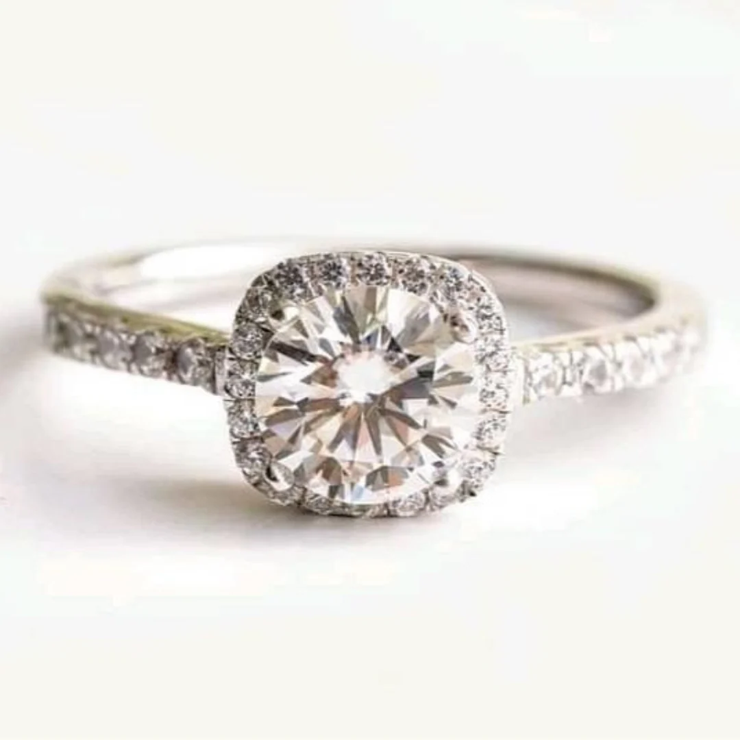 Classic 1 Carat Moissanite Engagement Ring. Cushion Halo Ring. High Quality Engagement Ring. Sterling Silver Promise Ring. - Image 3