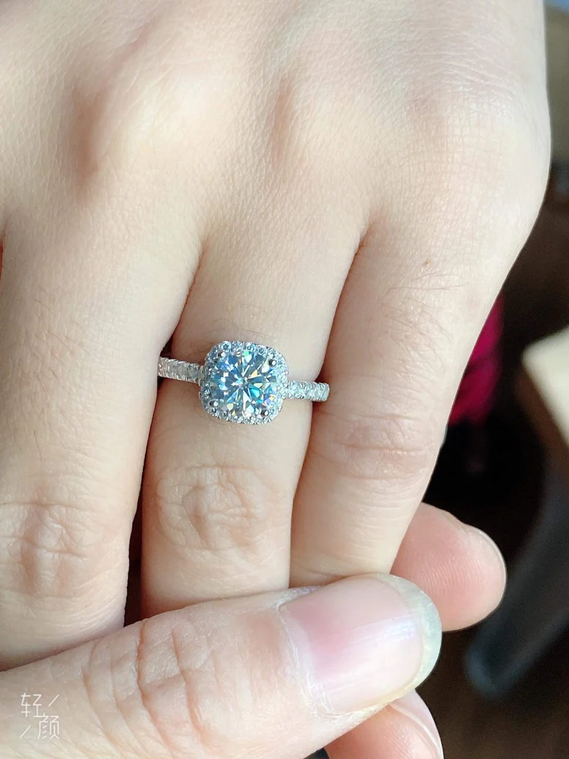 Classic 1 Carat Moissanite Engagement Ring. Cushion Halo Ring. High Quality Engagement Ring. Sterling Silver Promise Ring. - Image 4