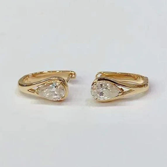 1ctw Pear Moissanite Bezel Earrings 18K