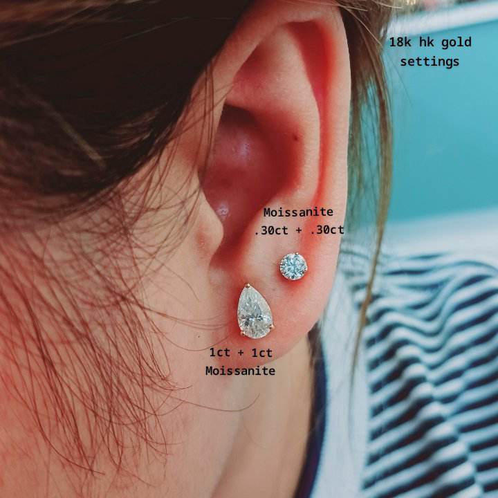 2 CTW Pear Moissanite Stud Earrings - Image 2