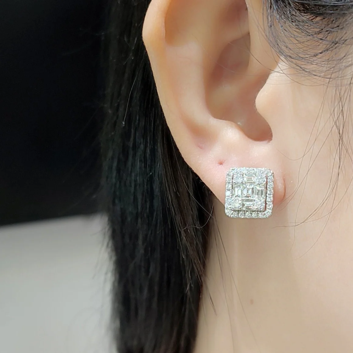 3.0 CT Diamond Emerald Illusion Earrings 14K White Gold - Image 2