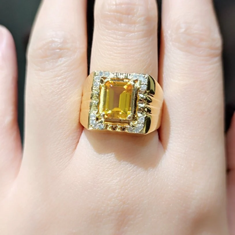 3 CT Citrine Diamond Men’s Ring - Image 2