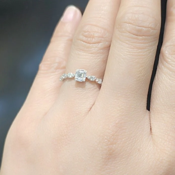 .34ctw Emerald Illusion Diamond Engagement Ring 14K White Gold - Image 2