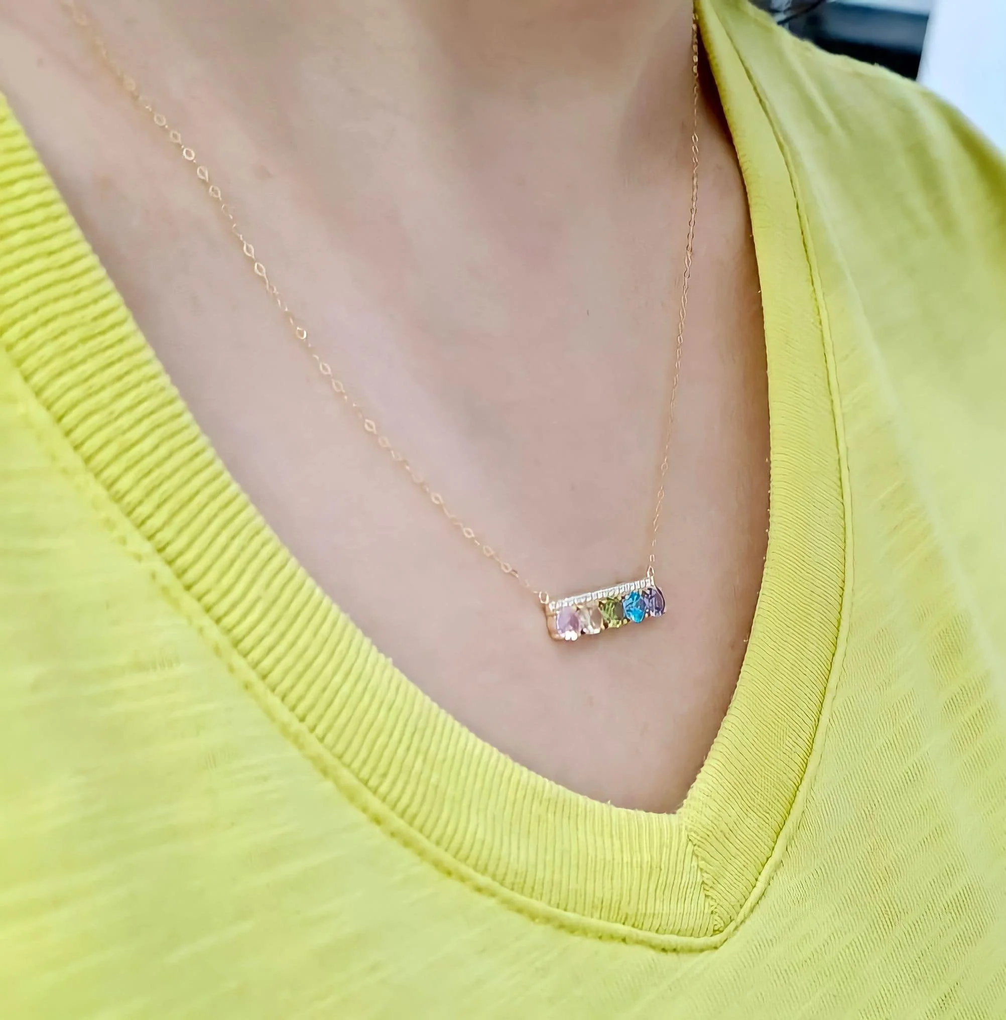 5-Gem Bar Necklace 18K Gold - Image 2