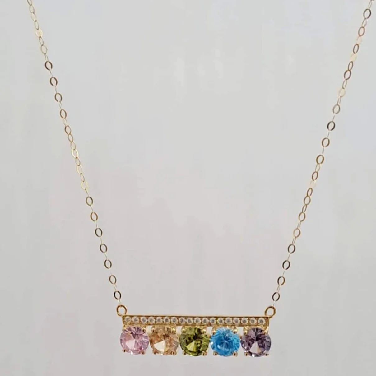 5-Gem Bar Necklace 18K Gold - Image 3