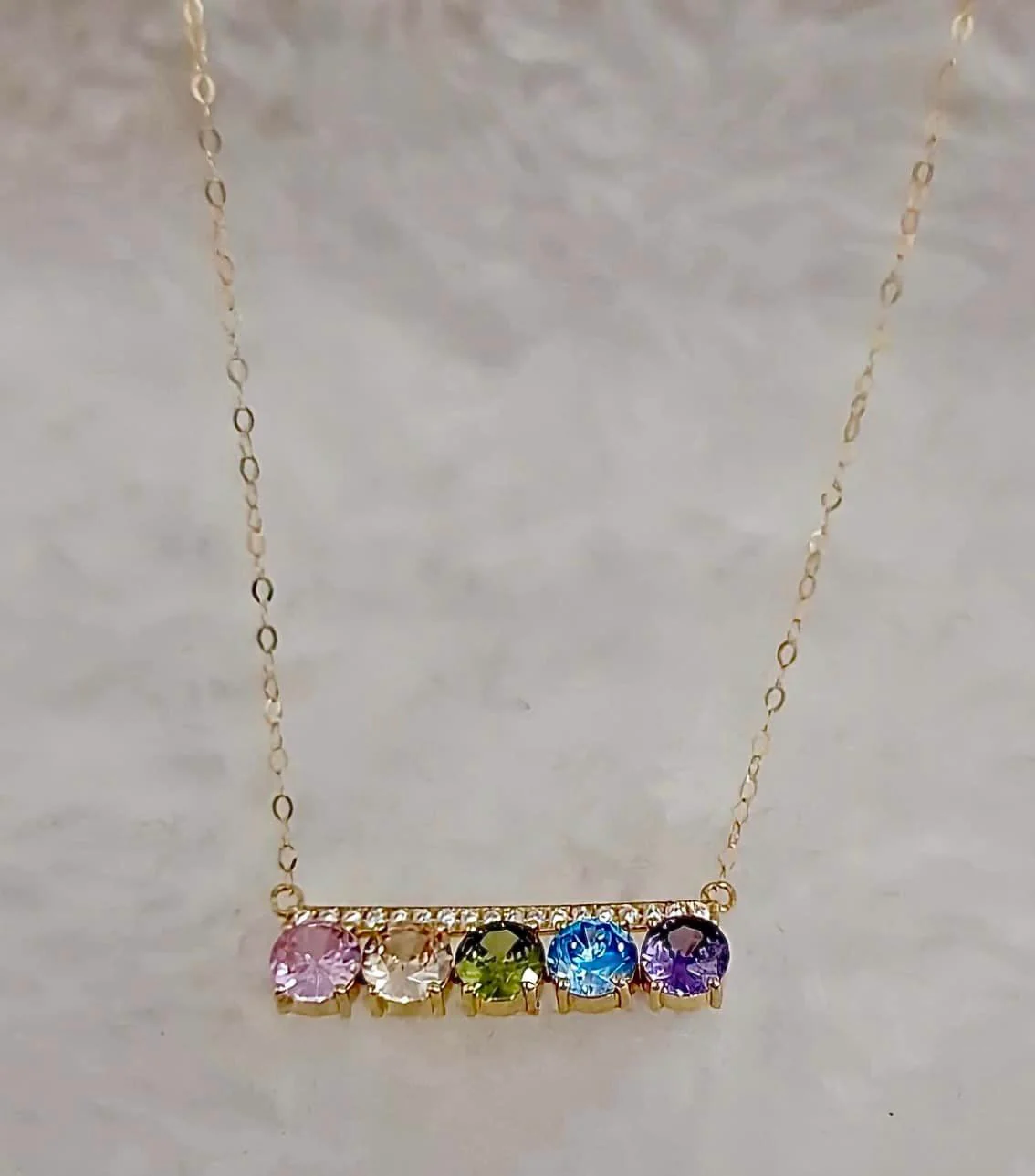 5-Gem Bar Necklace 18K Gold - Image 4