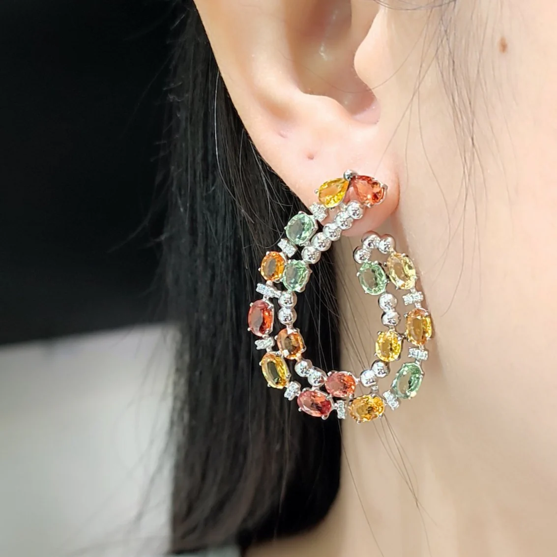 .50 CT Diamond Colorful Curved Earrings 18K White Gold - Image 2