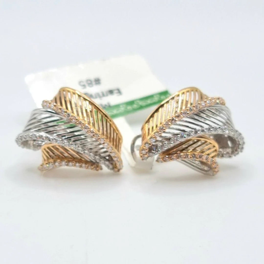 .70 CT Two-Tone Artistic Earrings 18K Gold - Image 2