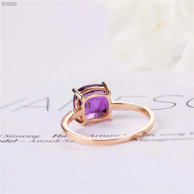 7mm Cushion Amethyst Engagement Ring/Women's Ring with Side Diamonds - Image 5