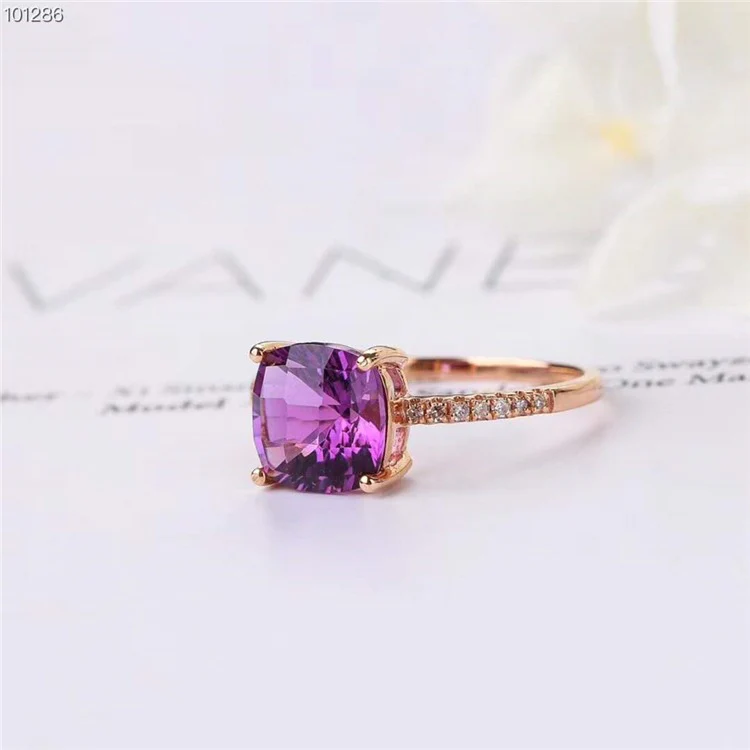 7mm Cushion Amethyst Engagement Ring/Women's Ring with Side Diamonds - Image 6