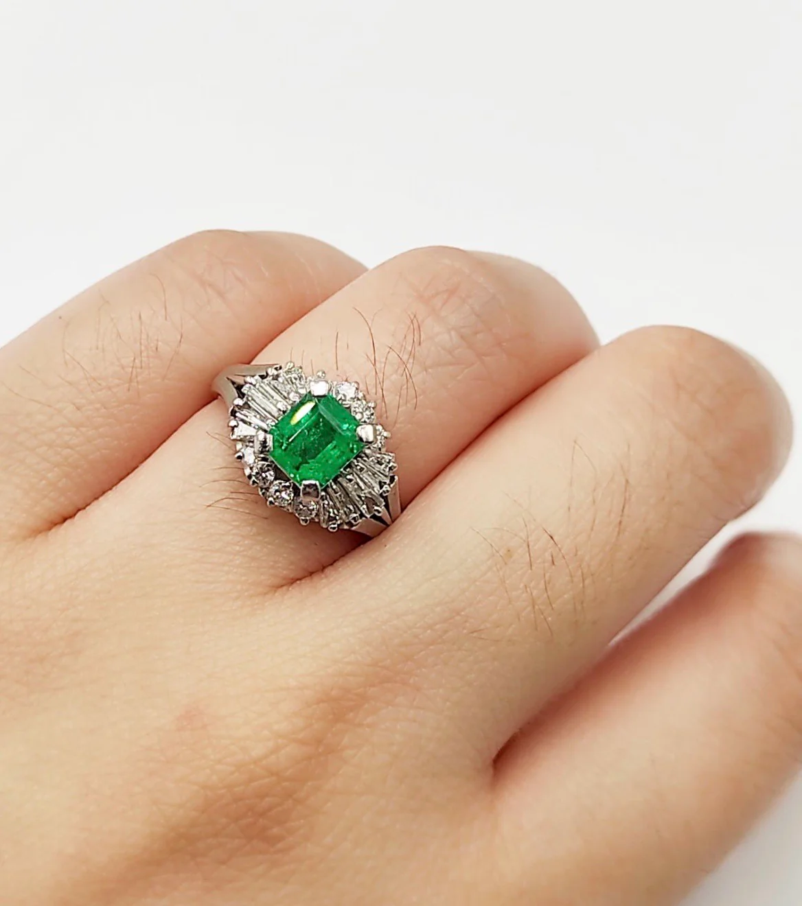 .80ctw Jade with Baguette Diamond Halo Engagement Ring/ Women's Ring in Platinum - Image 2