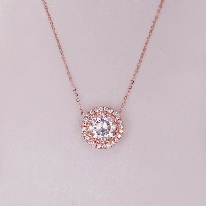 9mm Moissanite Halo Vintage Necklace 10K Rosegold - Image 3