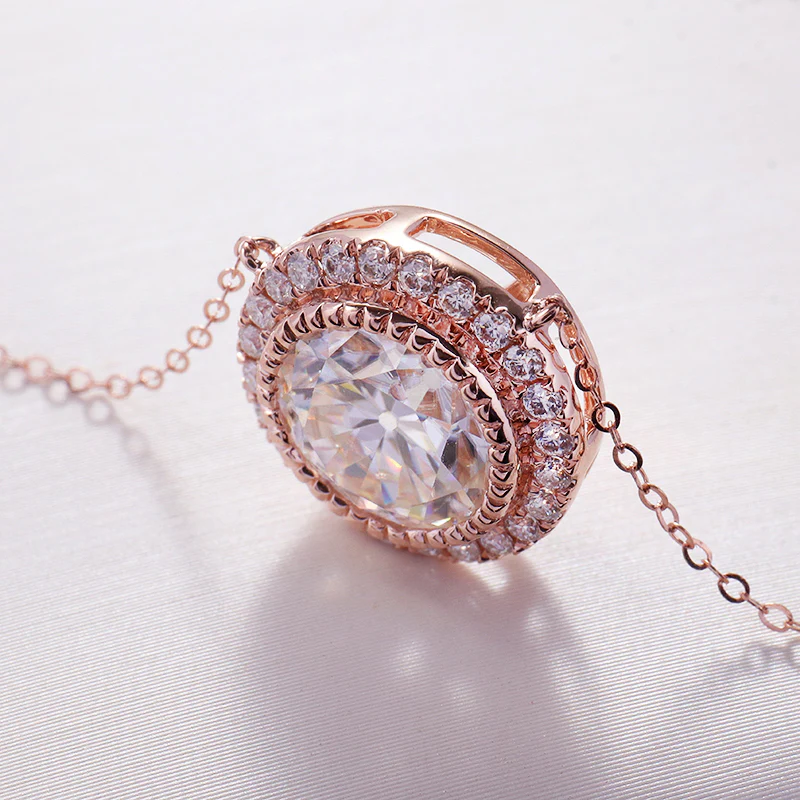 9mm Moissanite Halo Vintage Necklace 10K Rosegold - Image 4