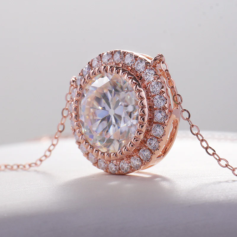 9mm Moissanite Halo Vintage Necklace 10K Rosegold - Image 5