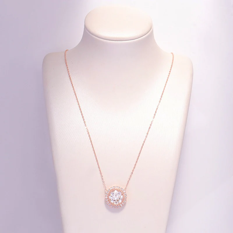 9mm Moissanite Halo Vintage Necklace 10K Rosegold - Image 6