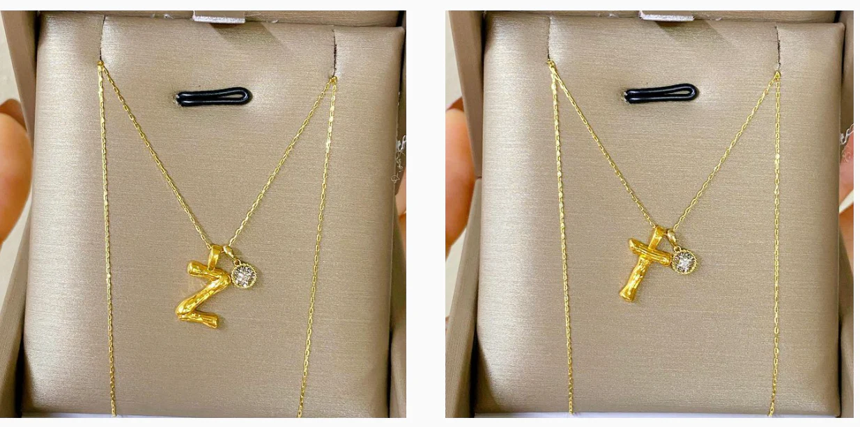 A-Z Bamboo Letter Pendant 18K Gold - Image 5