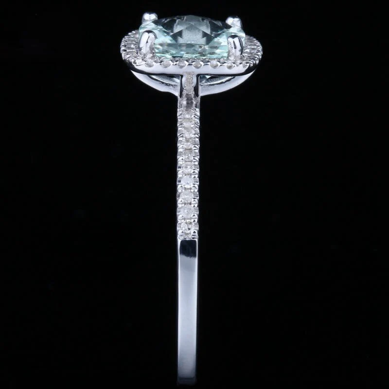 Aquamarine Diamond Halo Engagement Ring 14K White Gold - Image 5