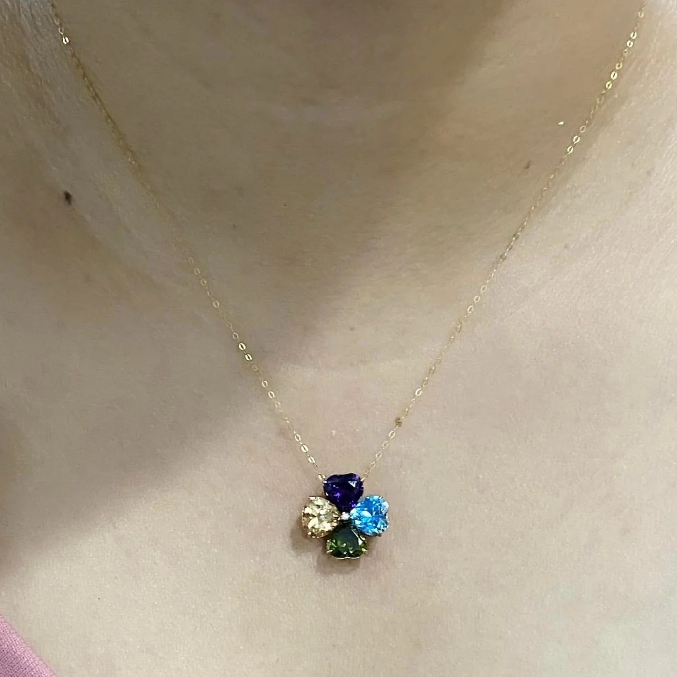 Clover 5-Gem Necklace 18K Gold - Image 2
