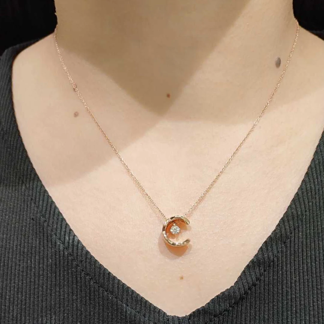 Crescent Moon Diamond Necklace 14K White/Yellow/Rose Gold - Image 3