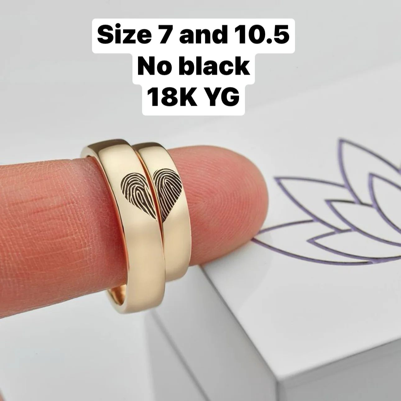 Custom Aramis Wedding Rings 18K Yellow Gold, Size 7&10.5, with Fingerprints - Image 2