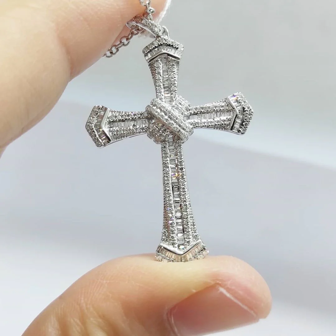 Diamond Cross Pendant .57ctw 14K White Gold, Elegant Design - Image 2