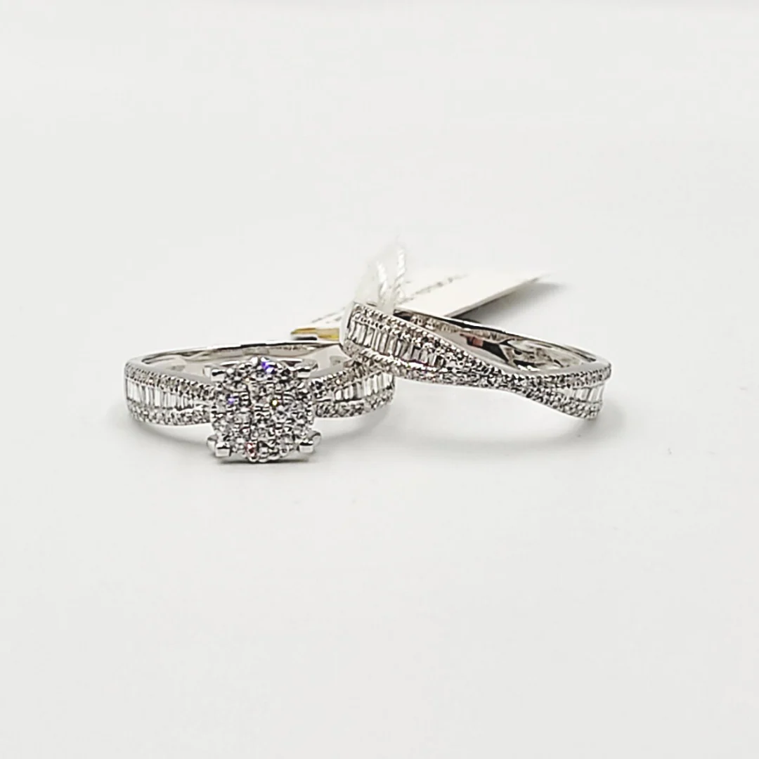 Diamond Engagement Ring / Tapered Wedding Band Bridal Set 14K White Gold - Image 3