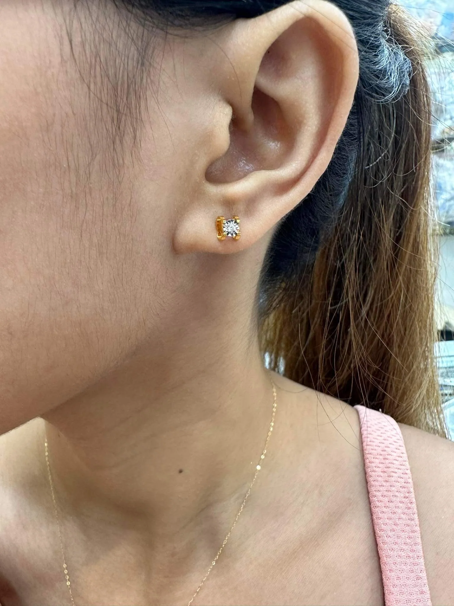 Diamond Stud Jewelry Set with Enlarger 18K Gold - Image 4