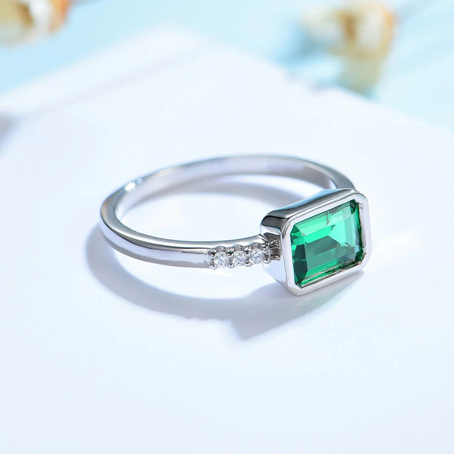 Emerald Bezel Engagement Ring / Women's Ring 925 Silver - Pre Order 2-3 weeks - Image 3