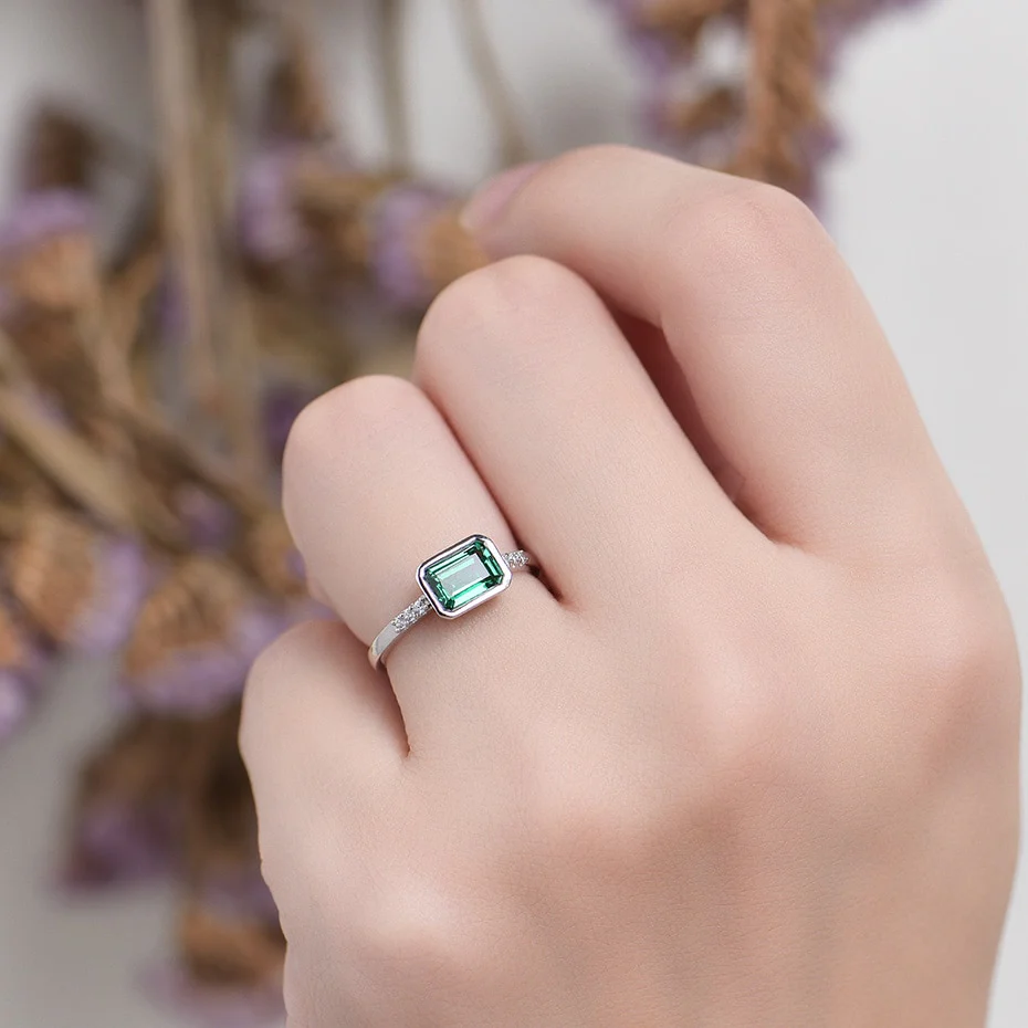 Emerald Bezel Engagement Ring / Women's Ring 925 Silver - Pre Order 2-3 weeks - Image 4