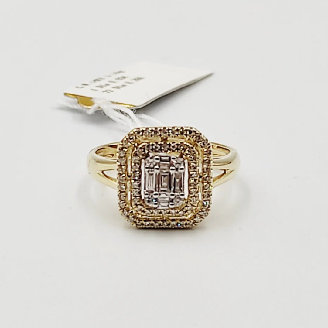 Emerald Cut Illusion Diamond Engagement Ring 14K Yellow Gold - Image 2