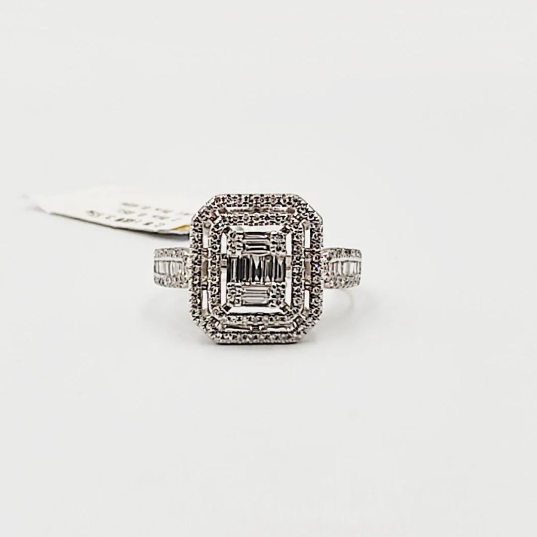 Emerald Cut Illusion Diamond Paved Engagement Ring 14K White Gold - Image 2