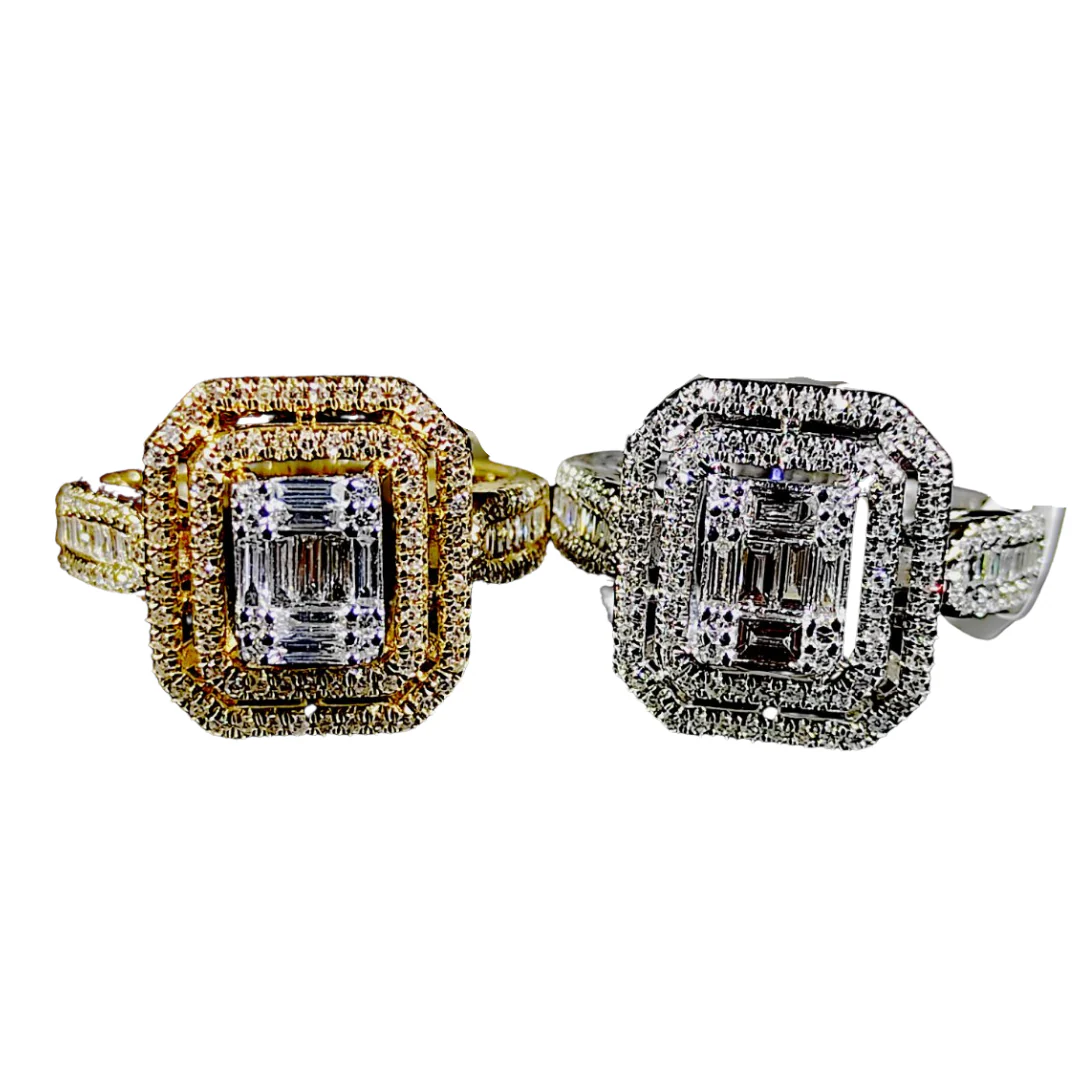 Emerald Cut Illusion Diamond Paved Engagement Ring 14K White Gold - Image 4