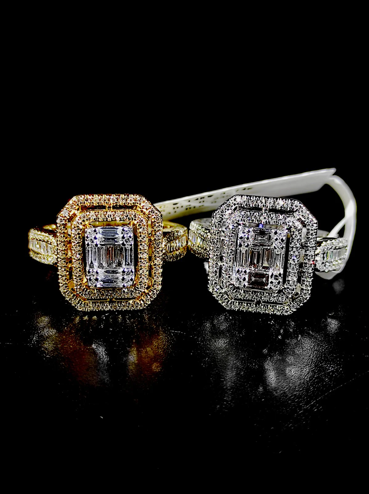 Emerald Cut Illusion Diamond Paved Engagement Ring 14K White Gold - Image 5