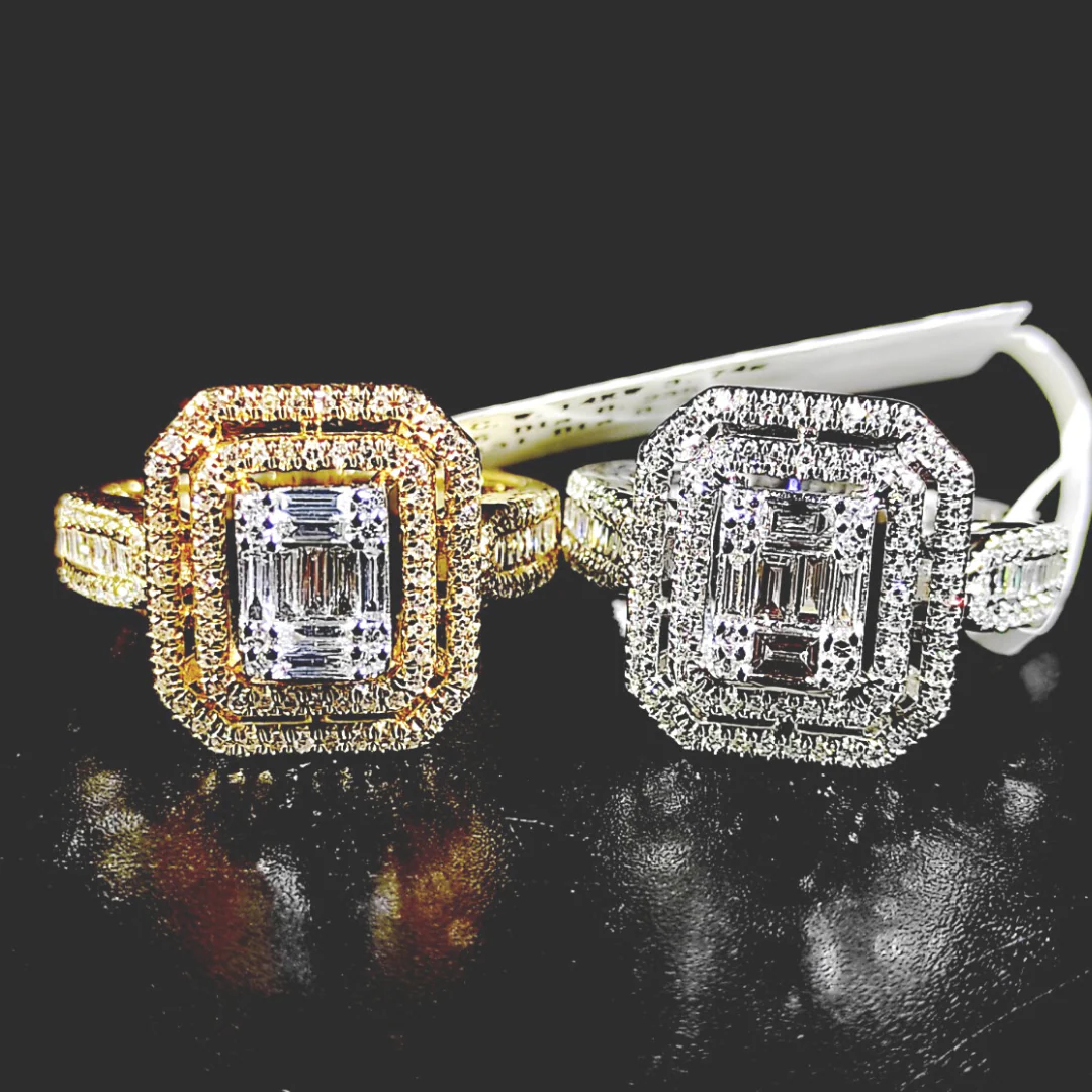 Emerald Cut Illusion Diamond Paved Engagement Ring 14K White Gold - Image 6