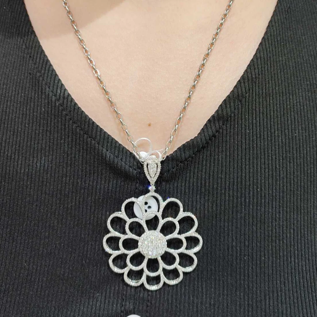 Floral Diamond Pendant 14K White Gold - Image 2