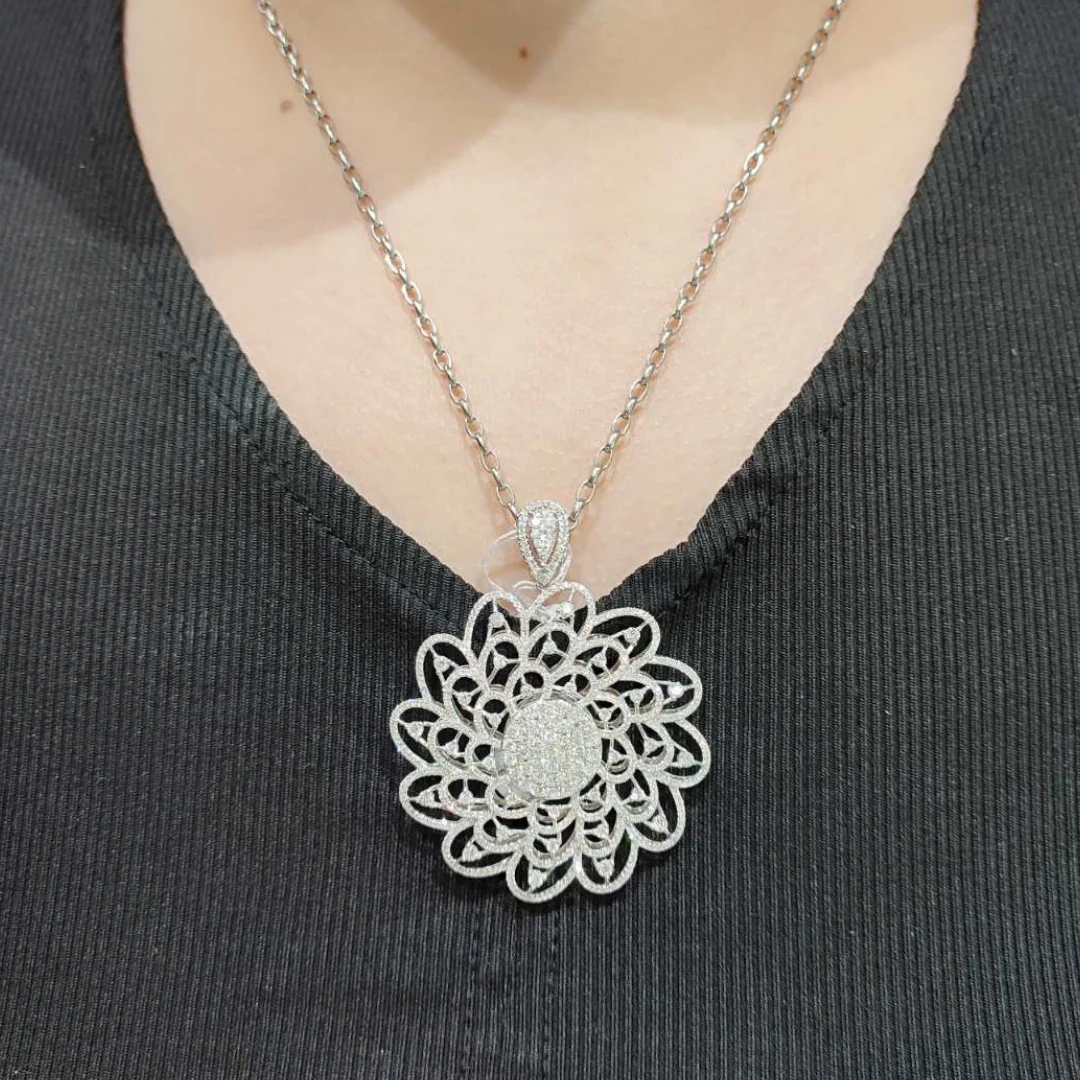Floral Diamond Pendant 14K White Gold - Image 2